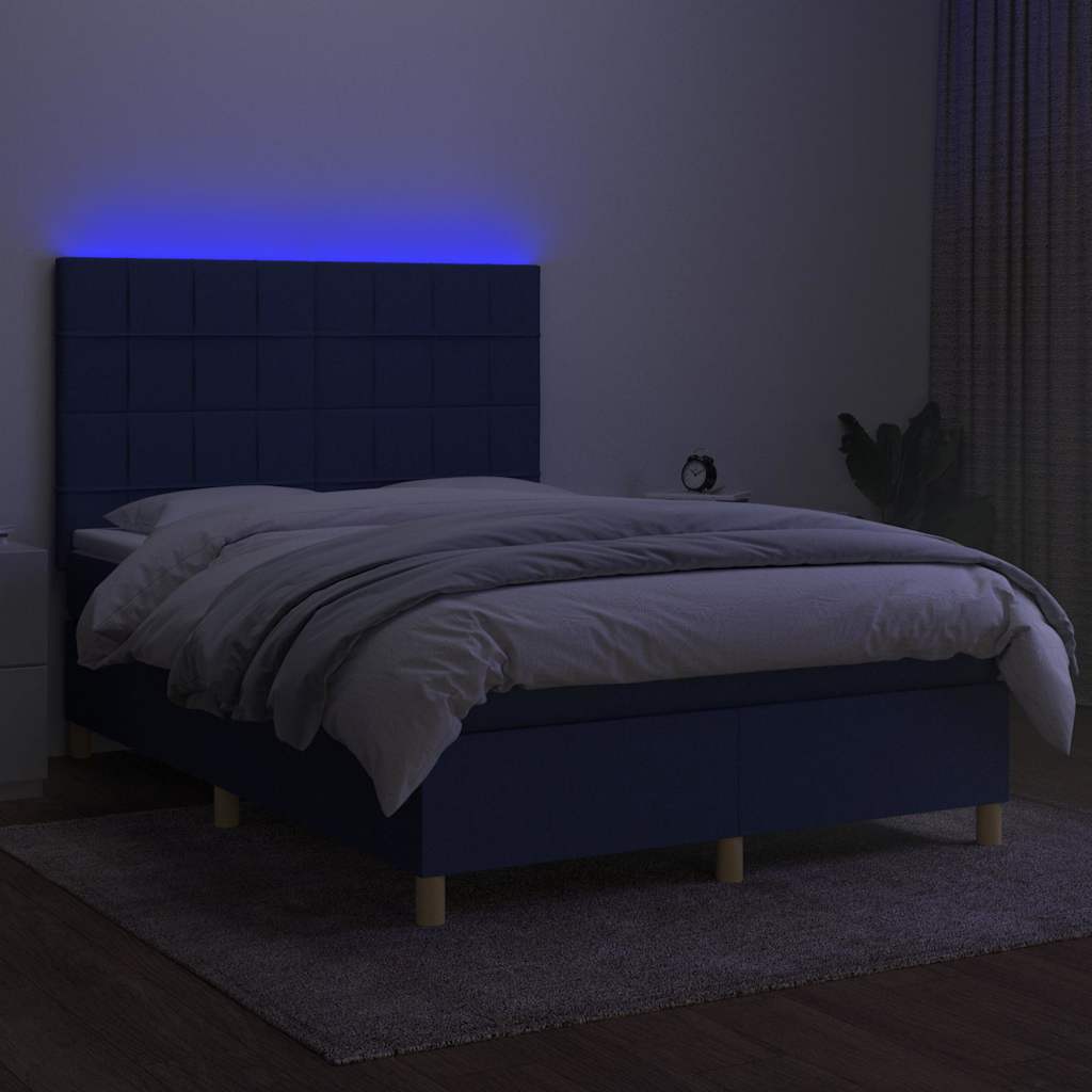Krevet box spring s madracem LED plavi 140x190 cm od tkanine
