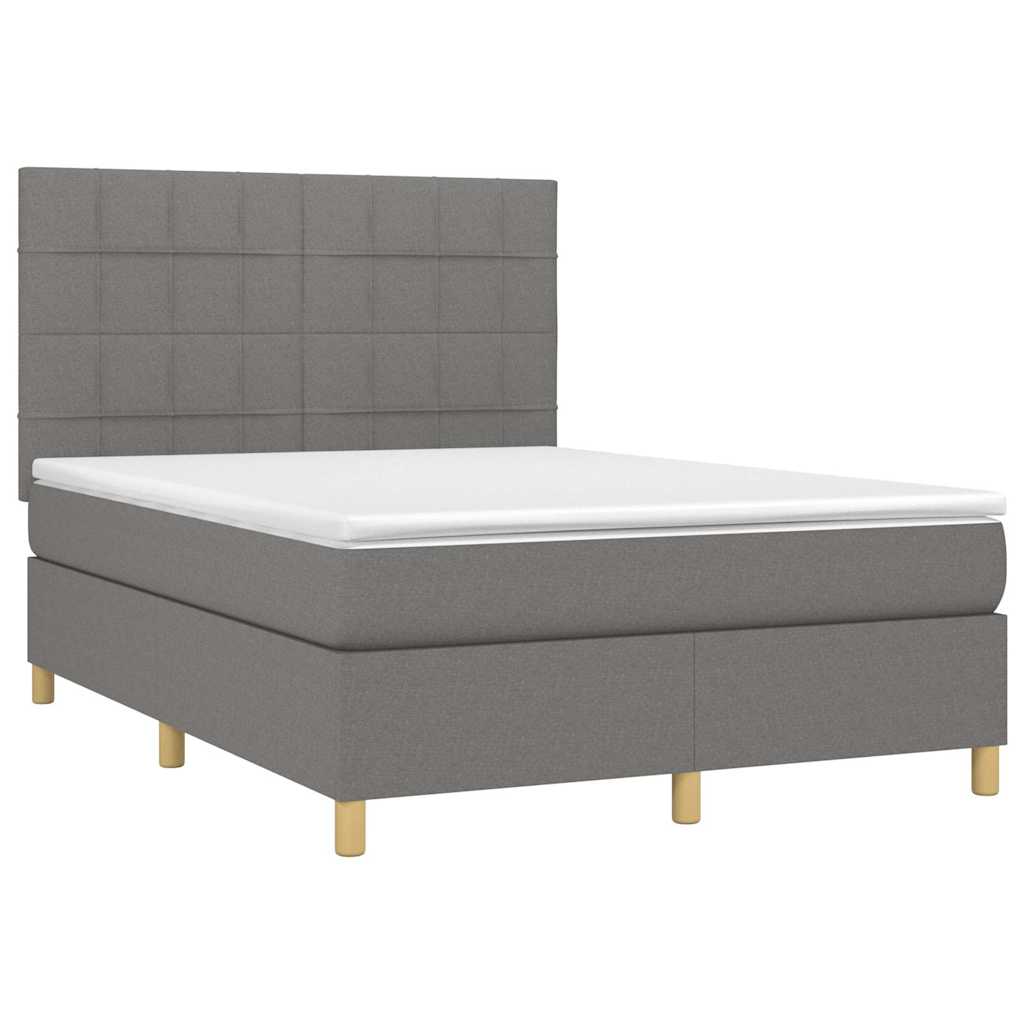 Krevet box spring s madracem LED tamnosivi 140x200 cm tkanina