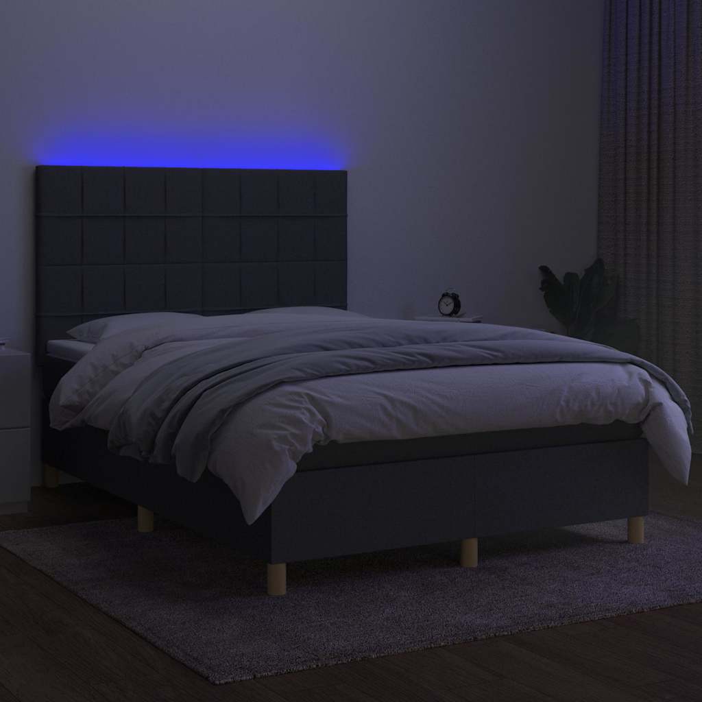 Krevet box spring s madracem LED tamnosivi 140x200 cm tkanina