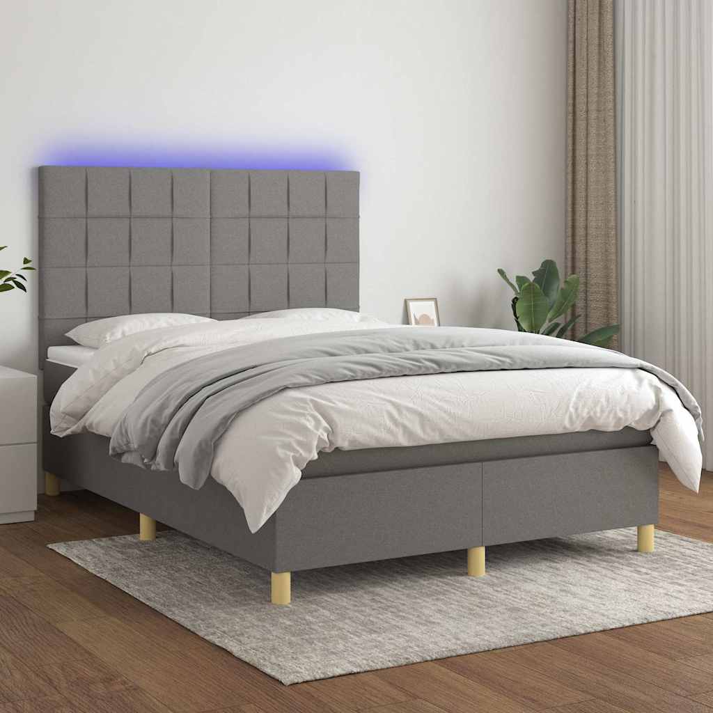 Krevet box spring s madracem LED tamnosivi 140x200 cm tkanina