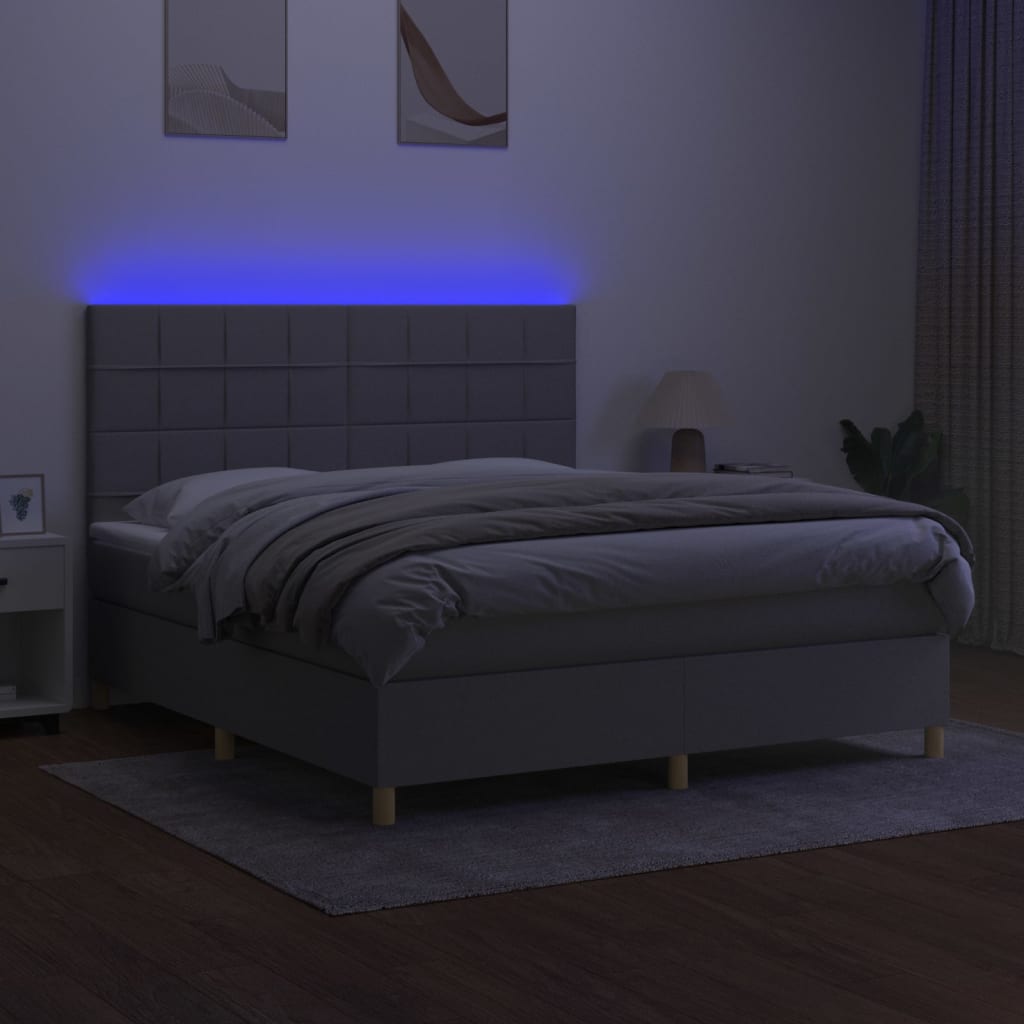 Krevet box spring s madracem LED svjetlosivi 160x200 cm tkanina