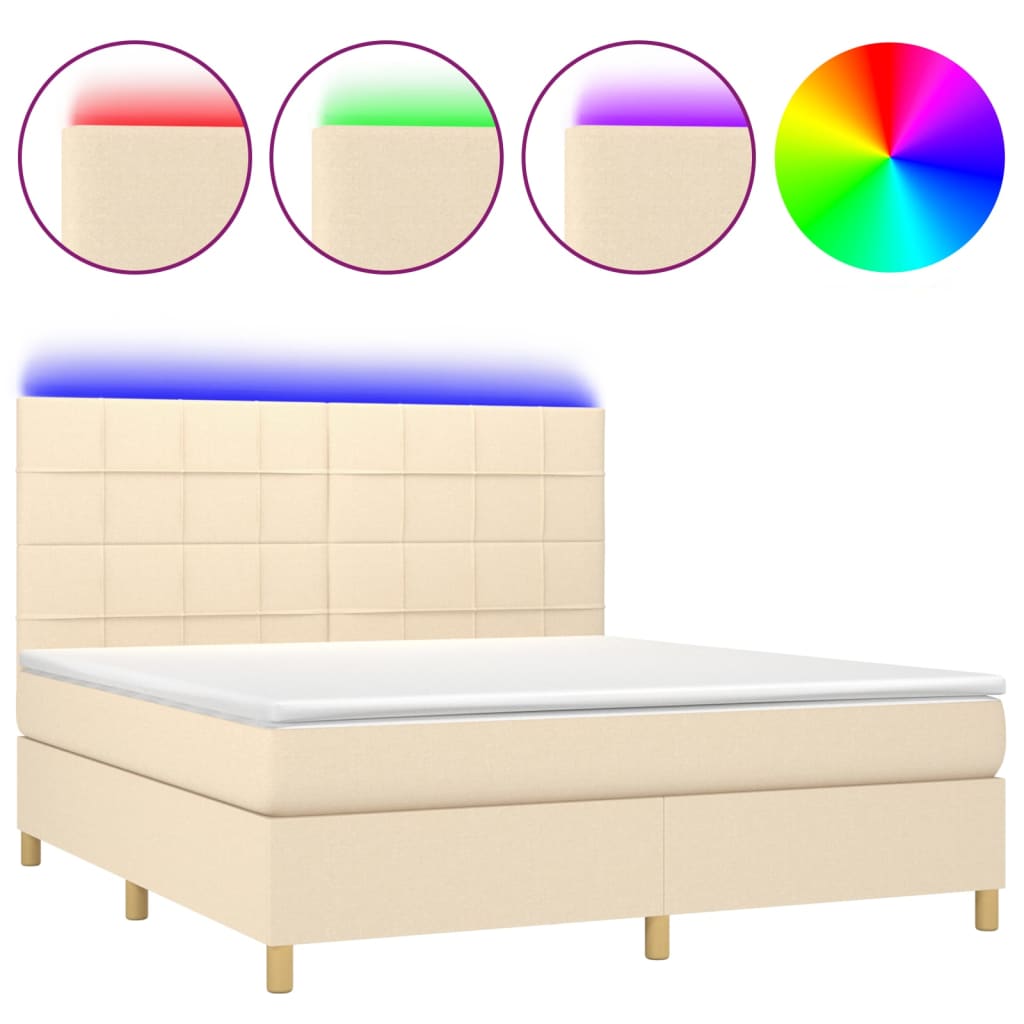 Krevet box spring s madracem LED krem 160x200 cm od tkanine
