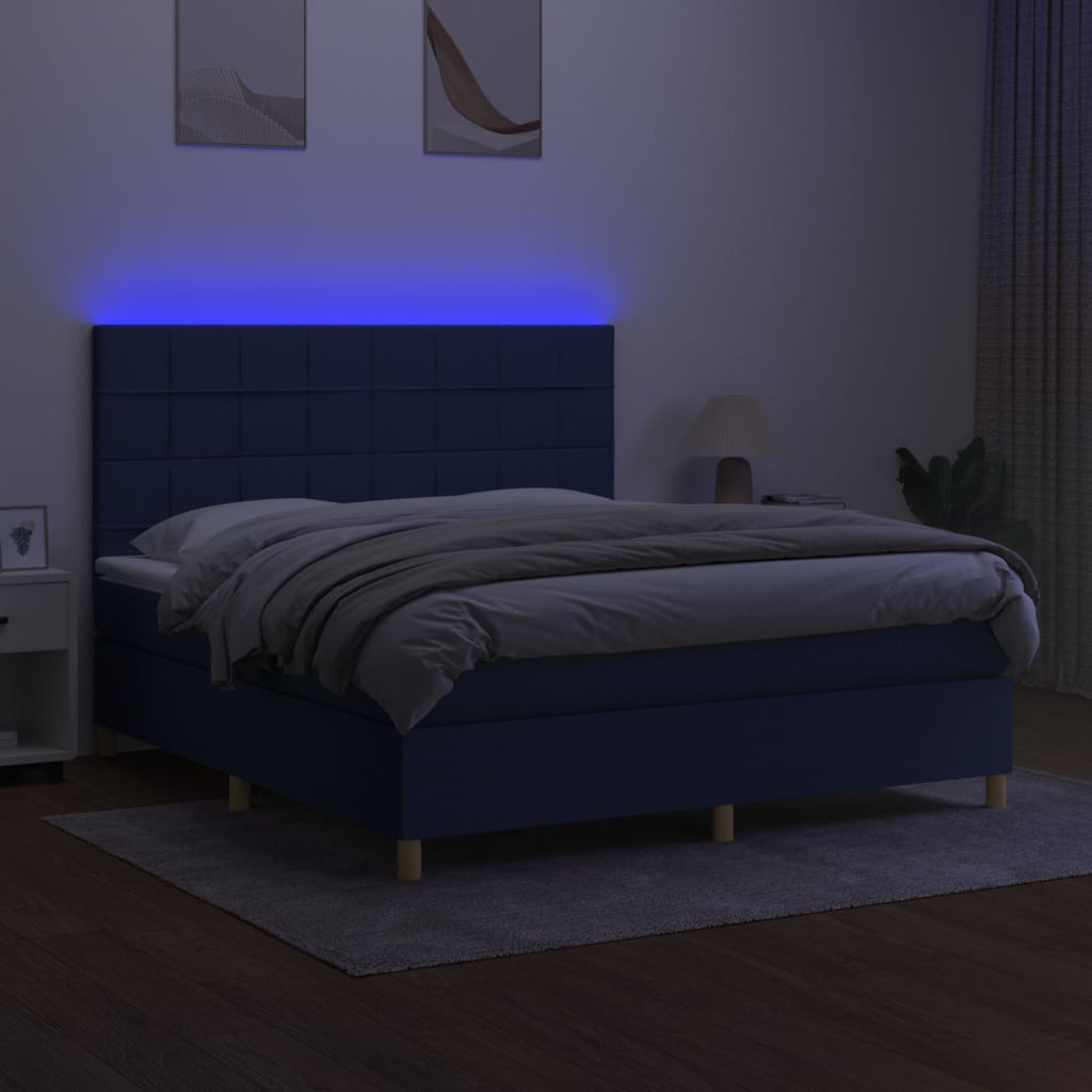 Krevet box spring s madracem LED plavi 160x200 cm od tkanine