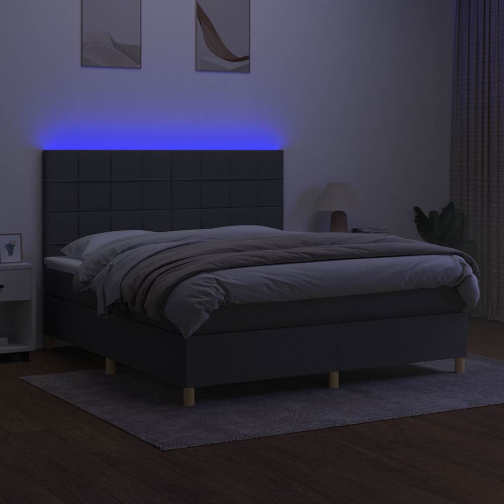 Krevet box spring s madracem LED tamnosivi 180x200 cm tkanina