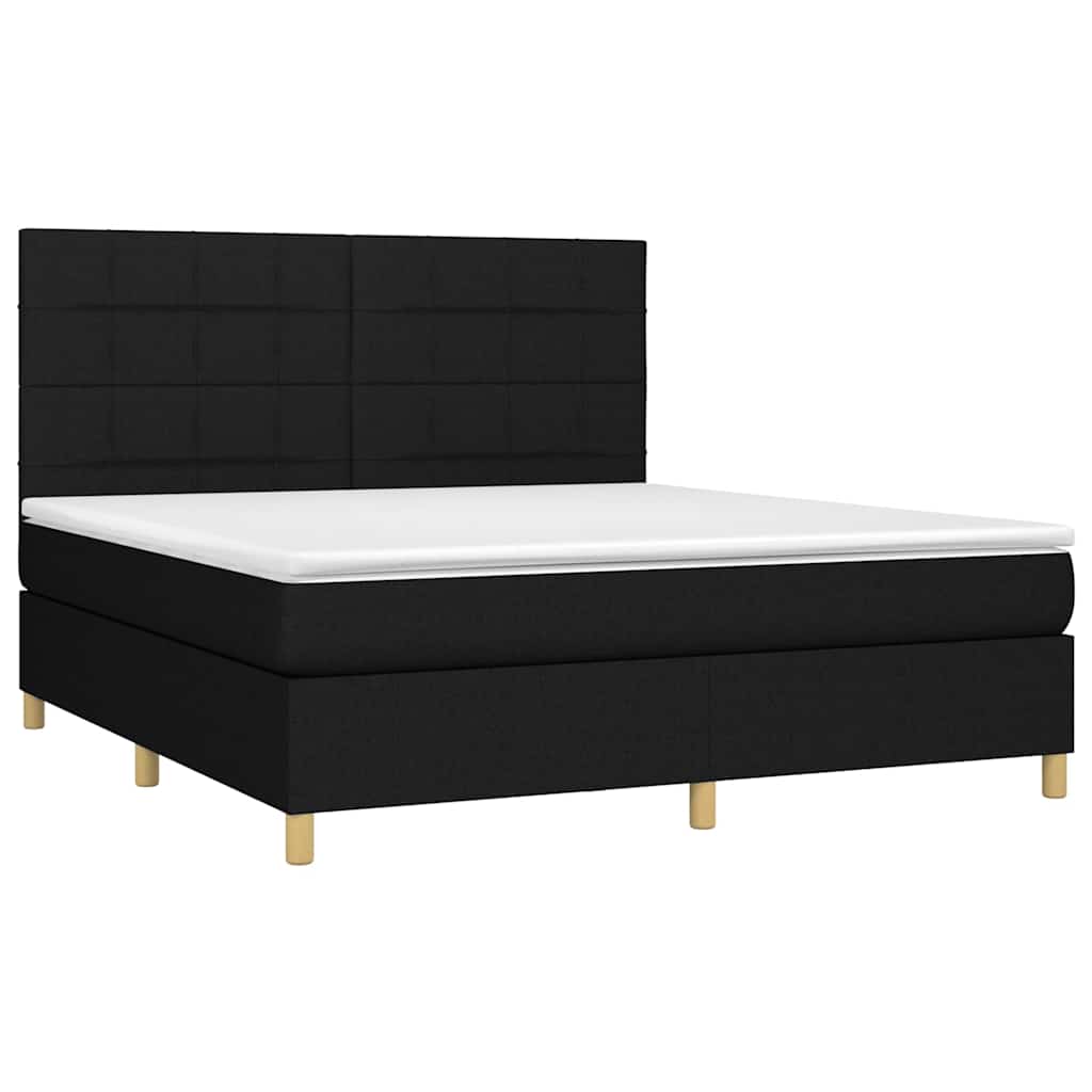 Krevet box spring s madracem LED crni 180x200 cm od tkanine