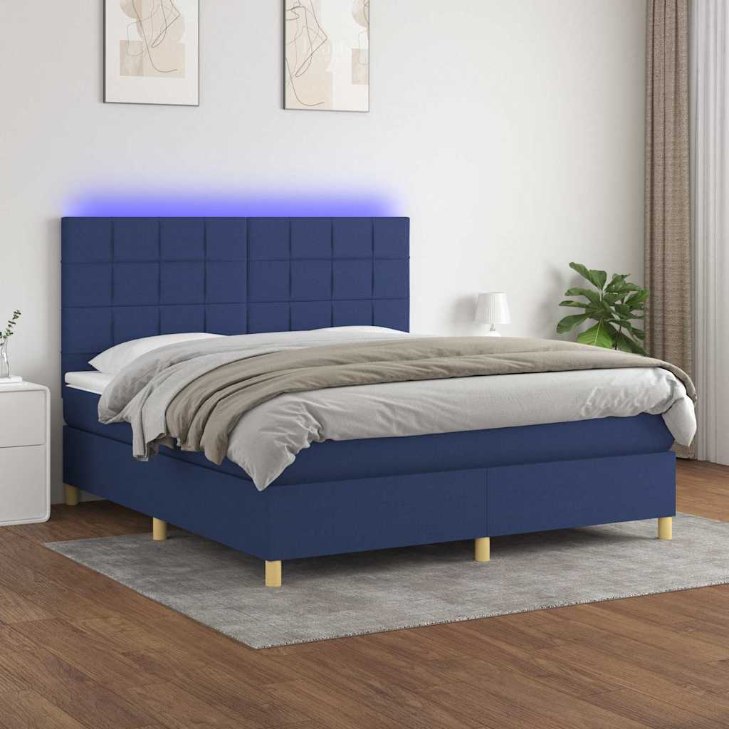 Krevet box spring s madracem LED plavi 180x200 cm od tkanine