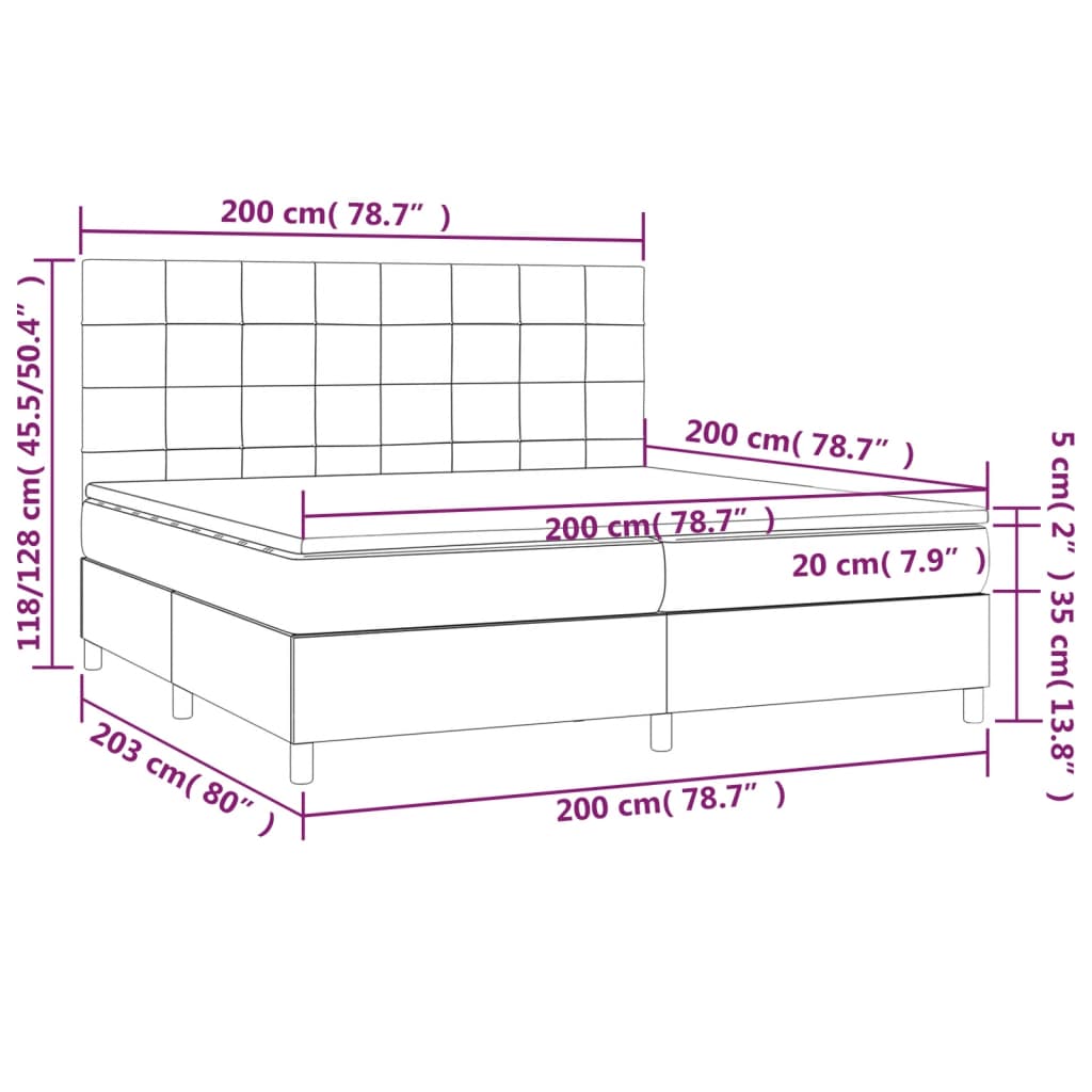 Krevet box spring s madracem LED tamnosivi 200x200 cm tkanina