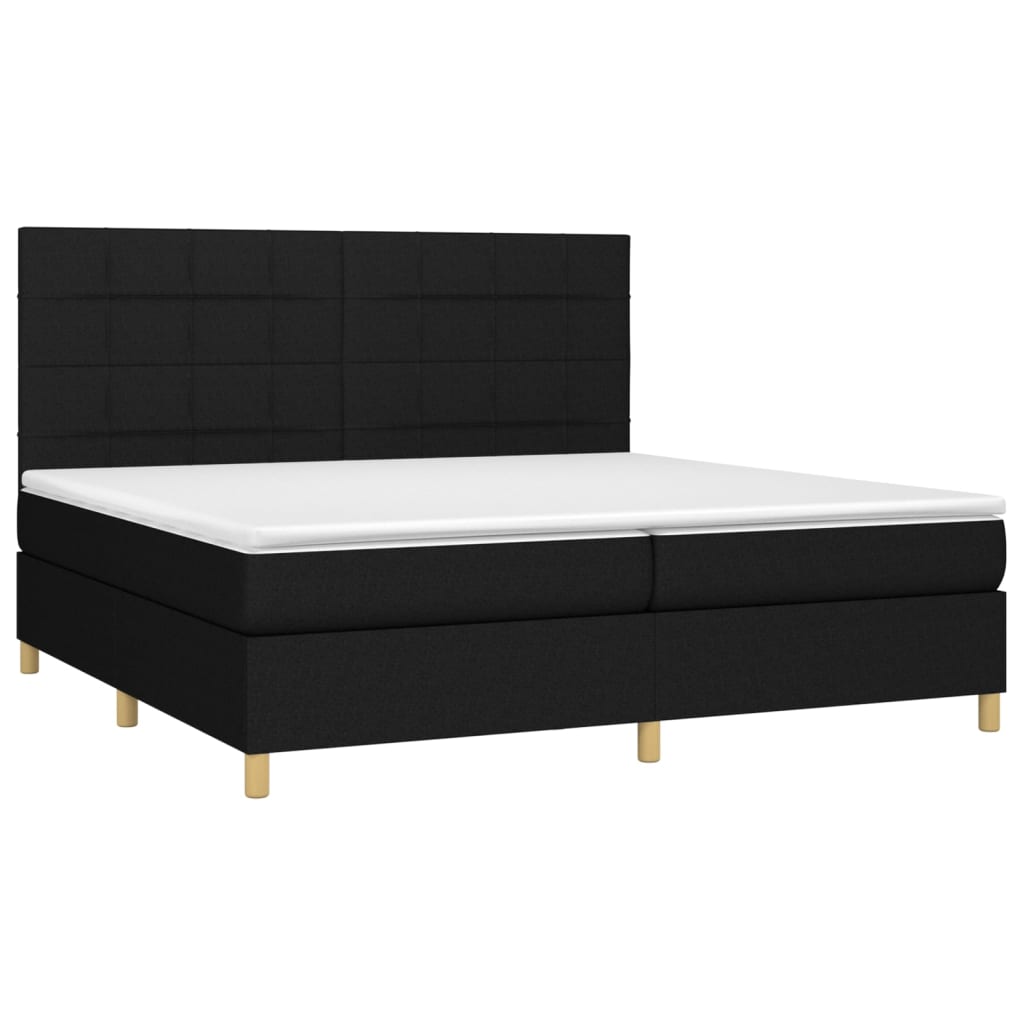 Krevet box spring s madracem LED crni 200x200 cm od tkanine