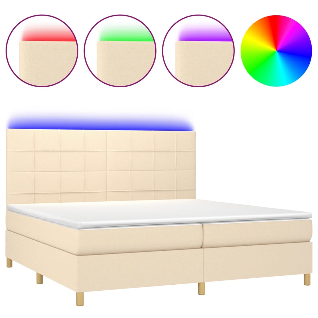 Krevet box spring s madracem LED krem 200x200 cm od tkanine