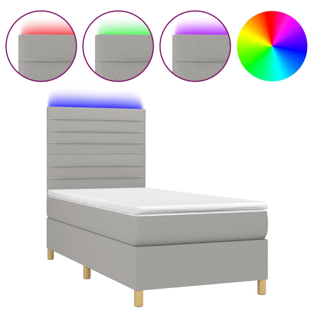 Krevet box spring s madracem LED svjetlosivi 80x200 cm tkanina