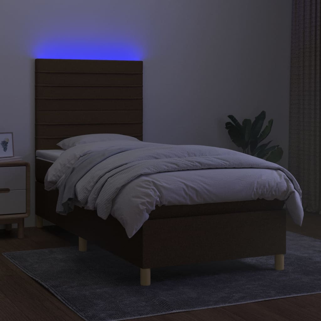 Krevet box spring s madracem LED tamnosmeđi 80 x 200 cm tkanina