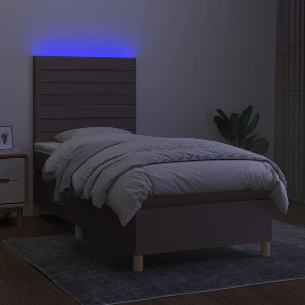 Krevet box spring s madracem LED smeđesivi 80 x 200 cm tkanina