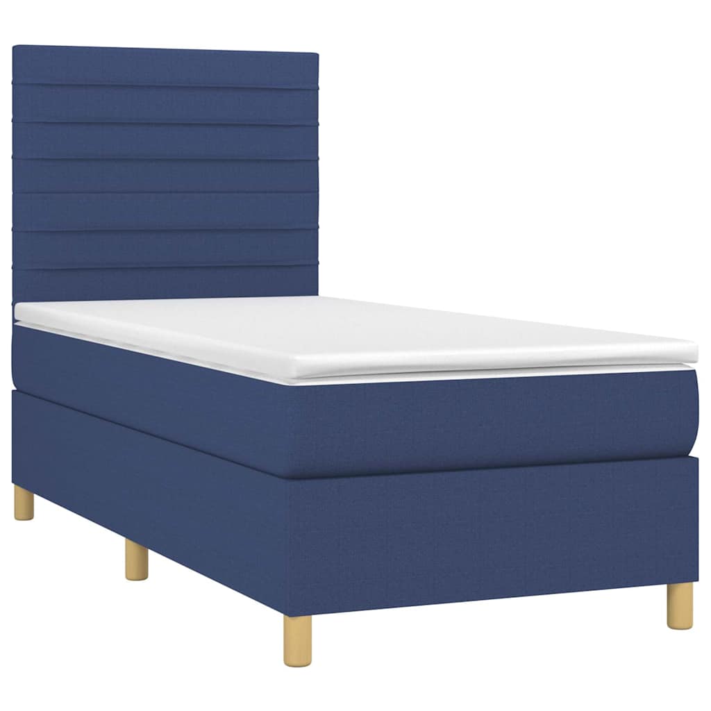 Krevet box spring s madracem LED plavi 80 x 200 cm od tkanine