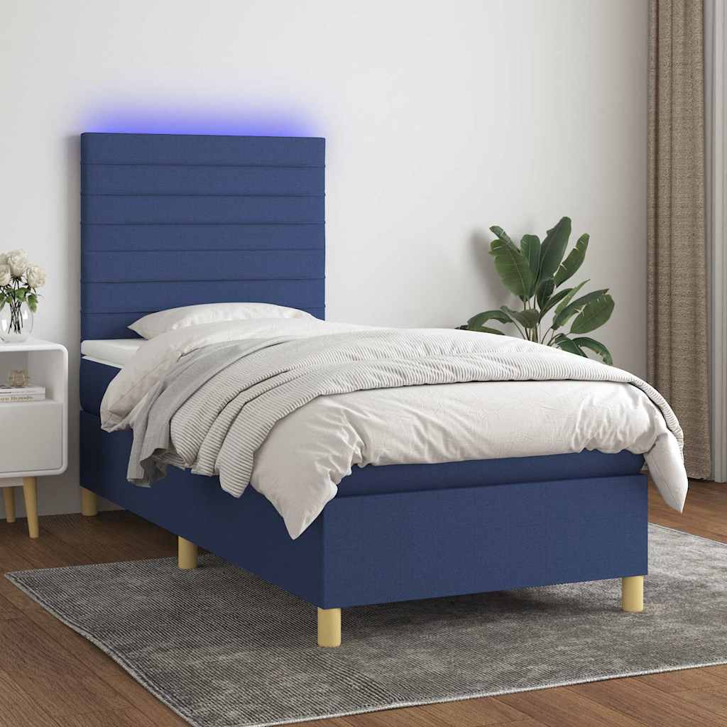 Krevet box spring s madracem LED plavi 80 x 200 cm od tkanine