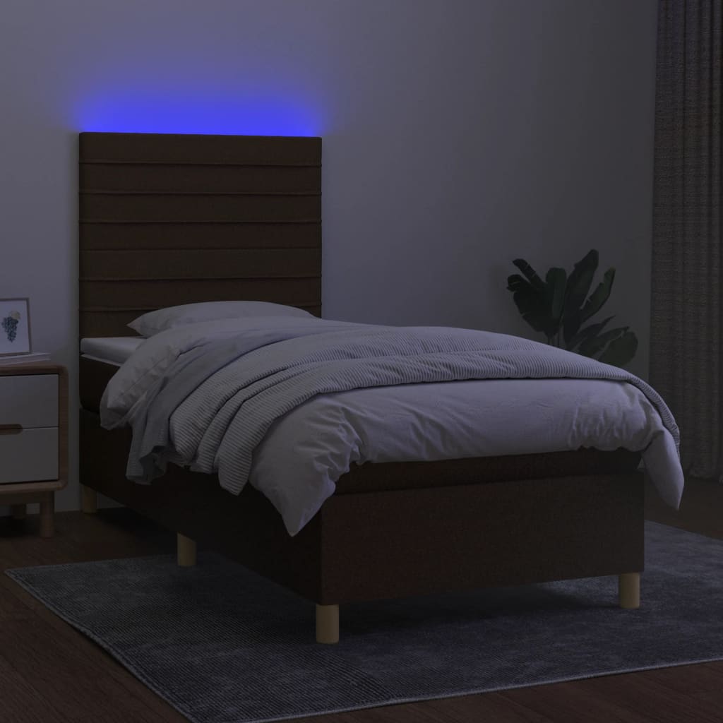 Krevet box spring s madracem LED tamnosmeđi 90x190 cm tkanina