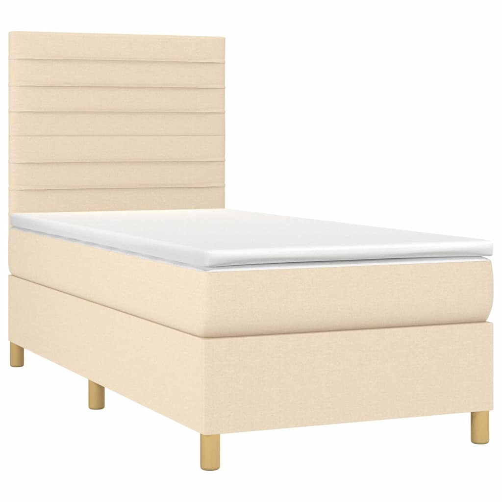 Krevet box spring s madracem LED krem 90x190 cm od tkanine