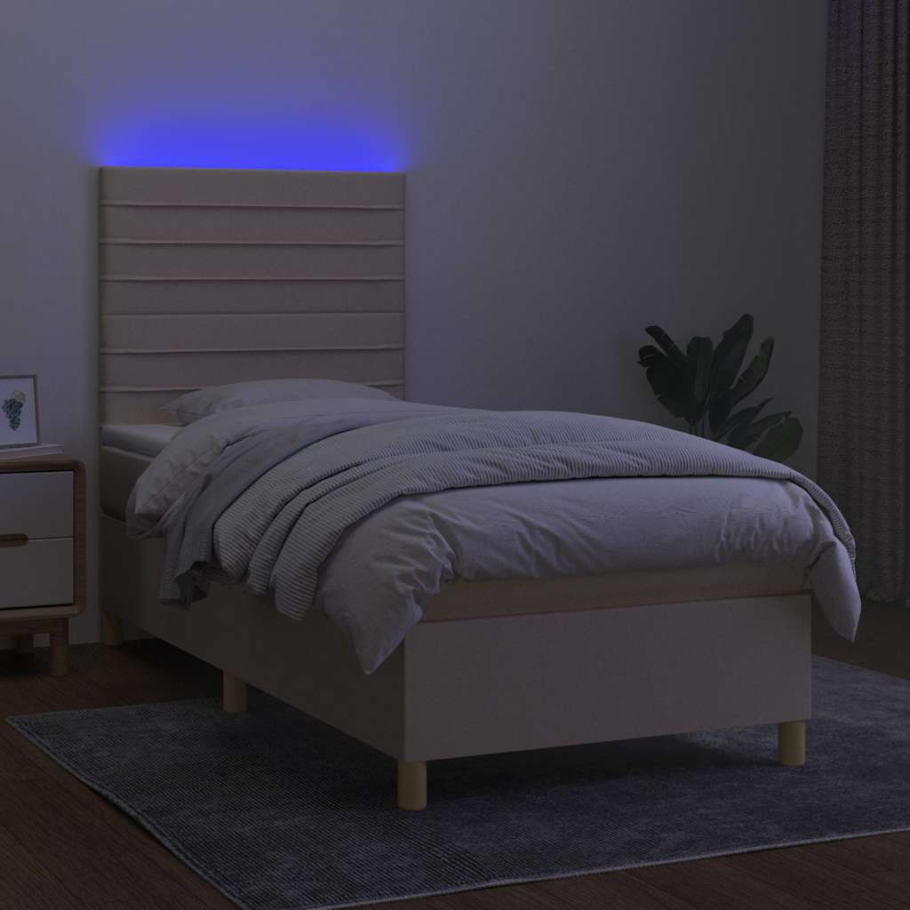 Krevet box spring s madracem LED krem 90x190 cm od tkanine