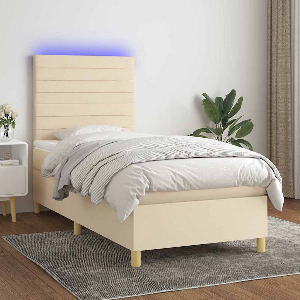 Krevet box spring s madracem LED krem 90x190 cm od tkanine