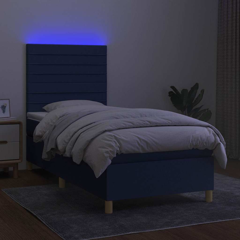 Krevet box spring s madracem LED plavi 90x190 cm od tkanine