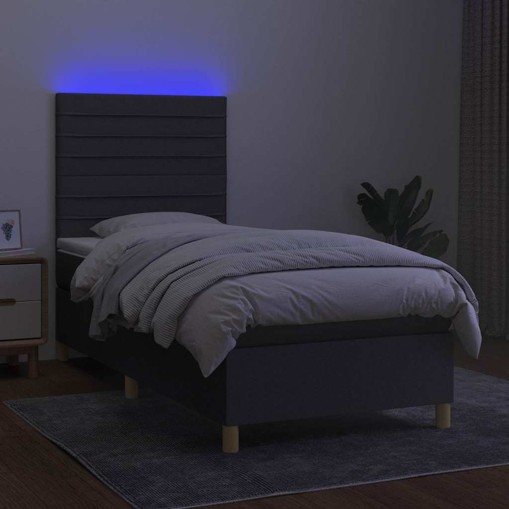 Krevet box spring s madracem LED tamnosivi 90x200 cm tkanina