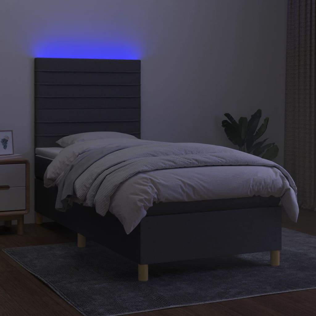 Krevet box spring s madracem LED tamnosivi 100x200 cm tkanina
