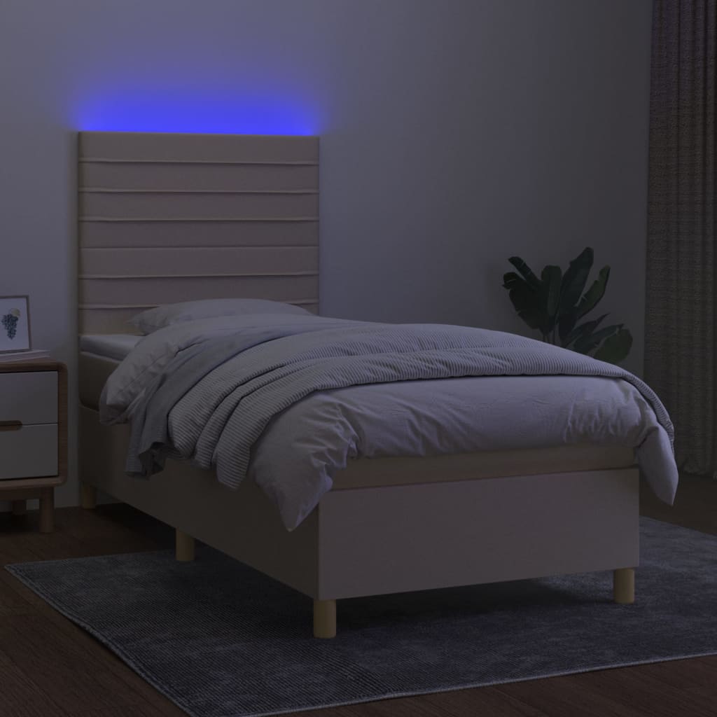 Krevet box spring s madracem LED krem 100x200 cm od tkanine
