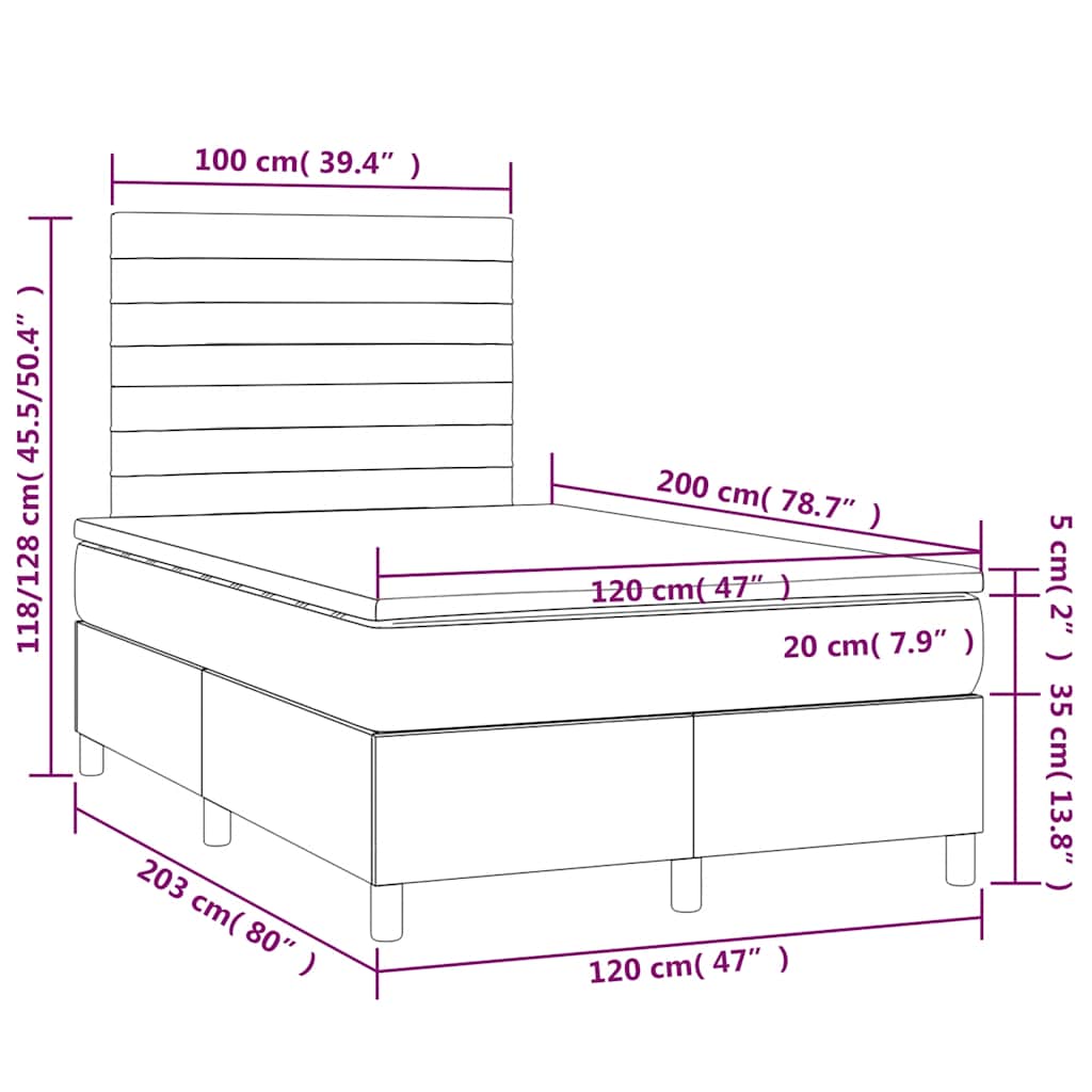 Krevet box spring s madracem LED crni 120 x 200 cm od tkanine