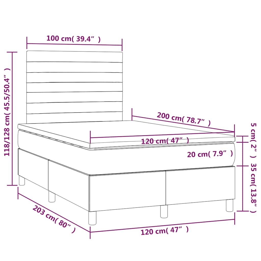 Krevet box spring s madracem LED tamnosmeđi 120x200 cm tkanina