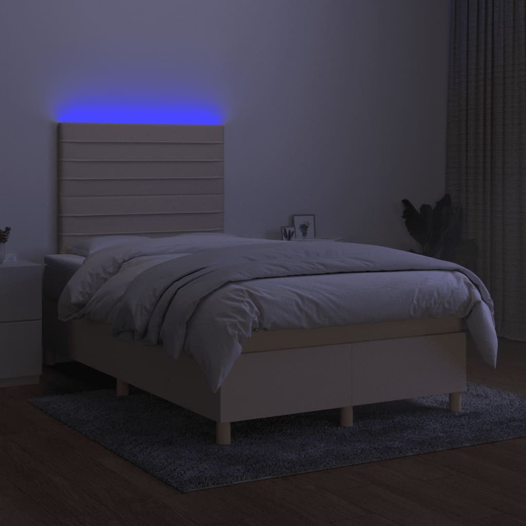 Krevet box spring s madracem LED krem 120 x 200 cm od tkanine