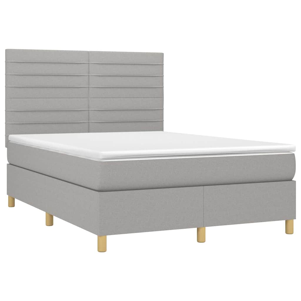 Krevet box spring s madracem LED svjetlosivi 140x190 cm tkanina