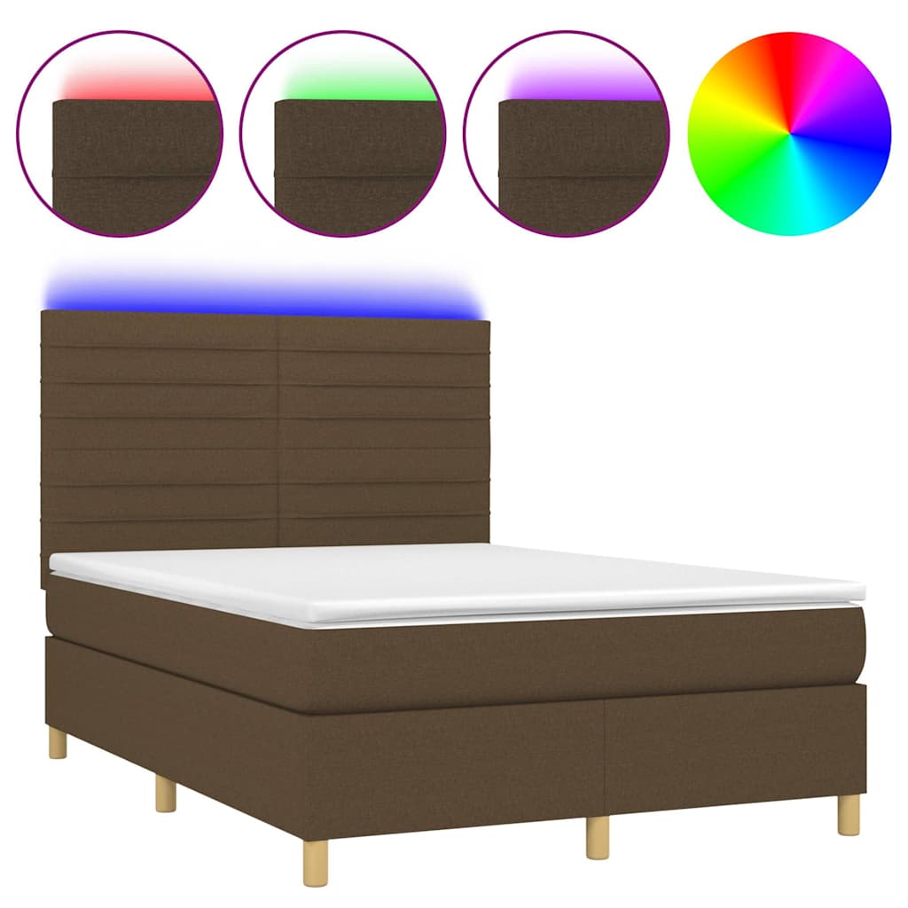 Krevet box spring s madracem LED tamnosmeđi 140x190 cm tkanina