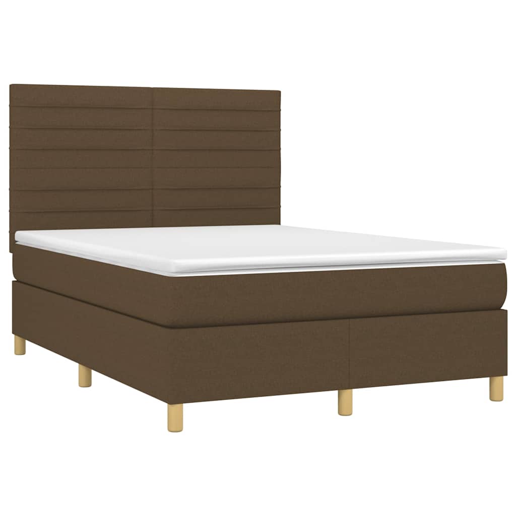 Krevet box spring s madracem LED tamnosmeđi 140x190 cm tkanina