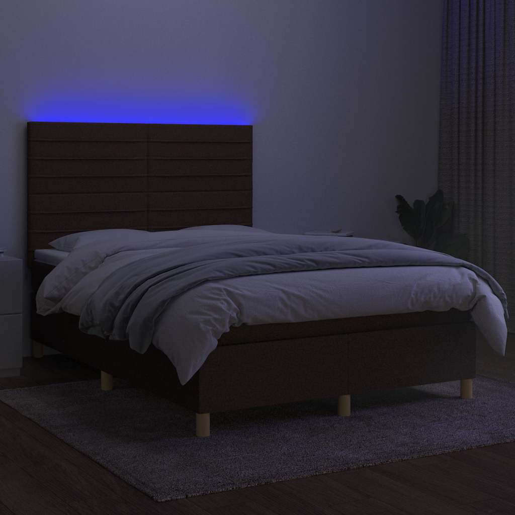 Krevet box spring s madracem LED tamnosmeđi 140x190 cm tkanina