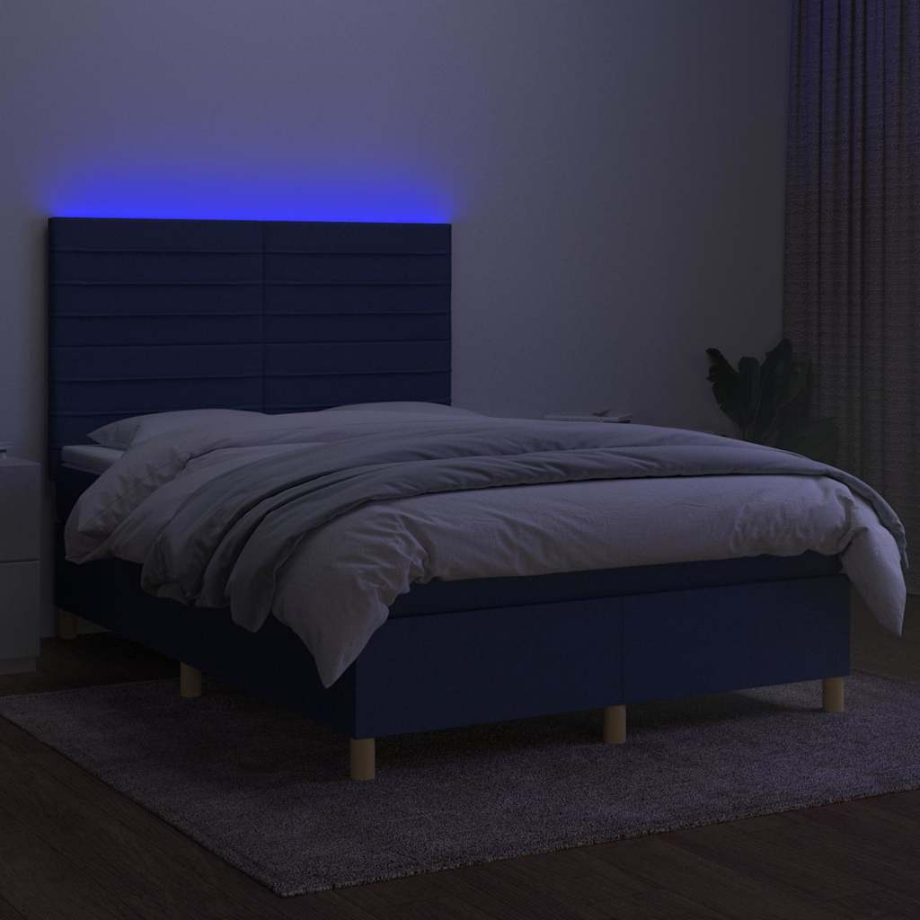 Krevet box spring s madracem LED plavi 140x190 cm od tkanine