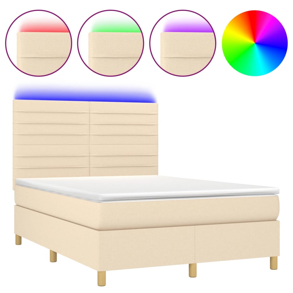 Krevet box spring s madracem LED krem 140x200 cm od tkanine