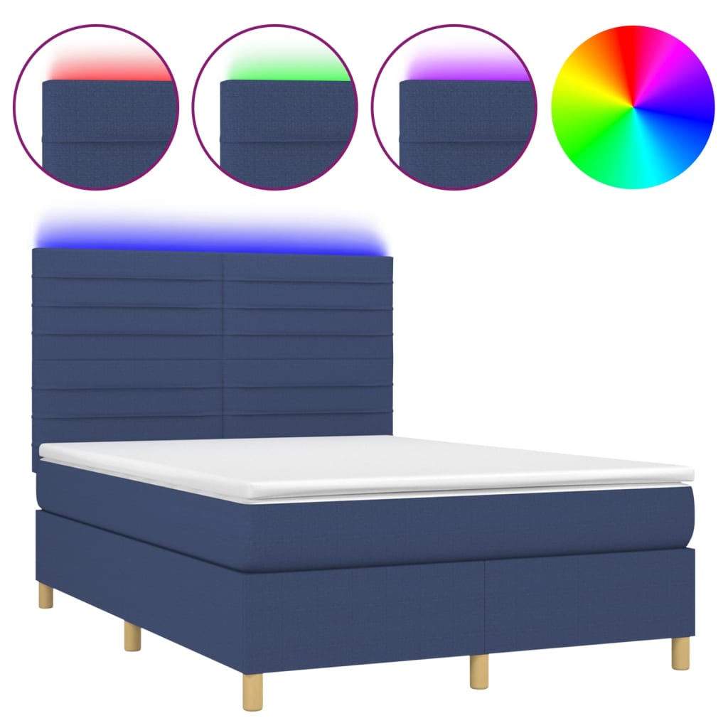 Krevet box spring s madracem LED plavi 140x200 cm od tkanine