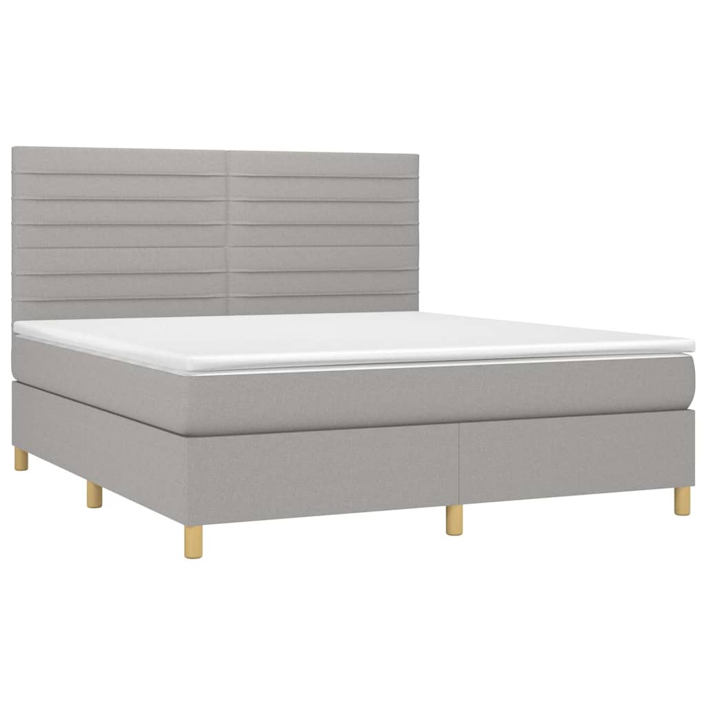 Krevet box spring s madracem LED svjetlosivi 160x200 cm tkanina