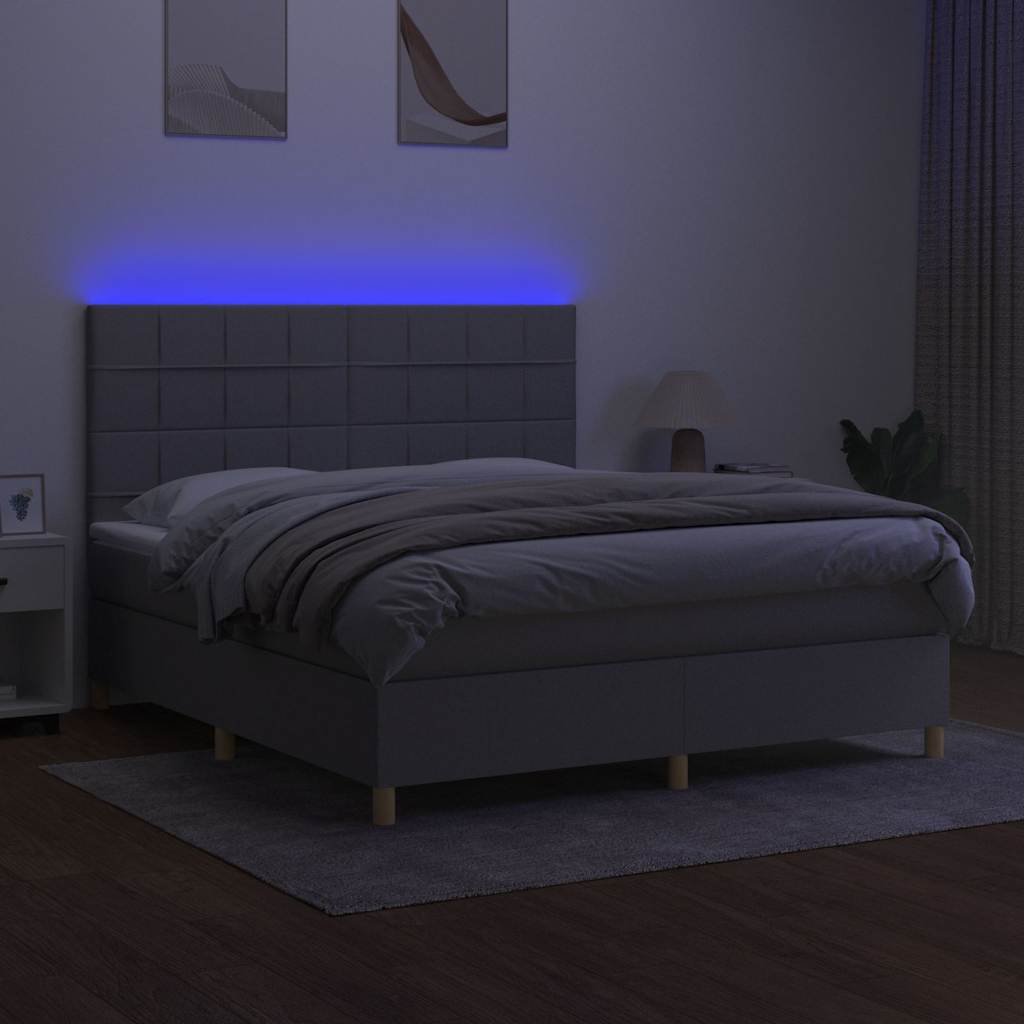 Krevet box spring s madracem LED svjetlosivi 160x200 cm tkanina