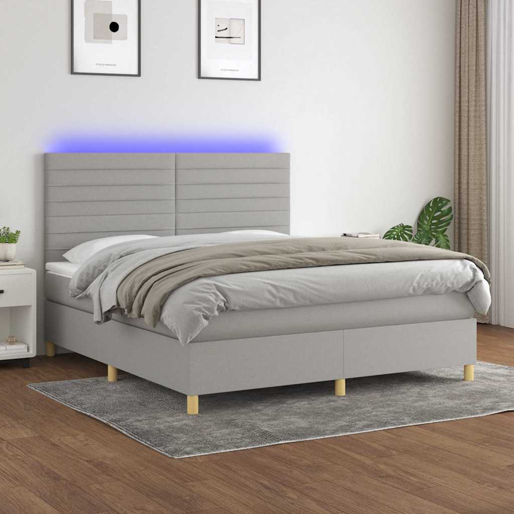 Krevet box spring s madracem LED svjetlosivi 160x200 cm tkanina