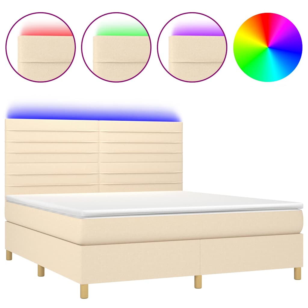 Krevet box spring s madracem LED krem 160x200 cm od tkanine