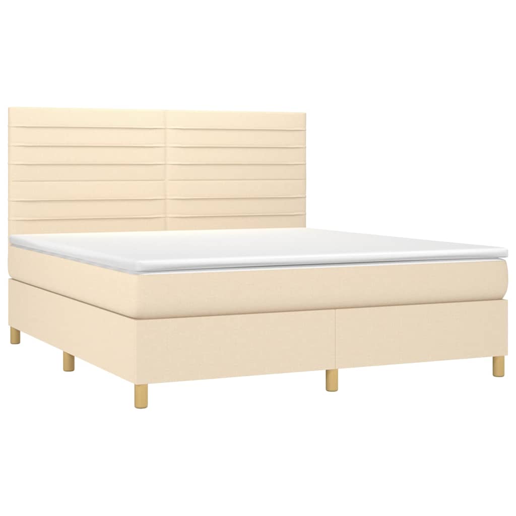 Krevet box spring s madracem LED krem 160x200 cm od tkanine