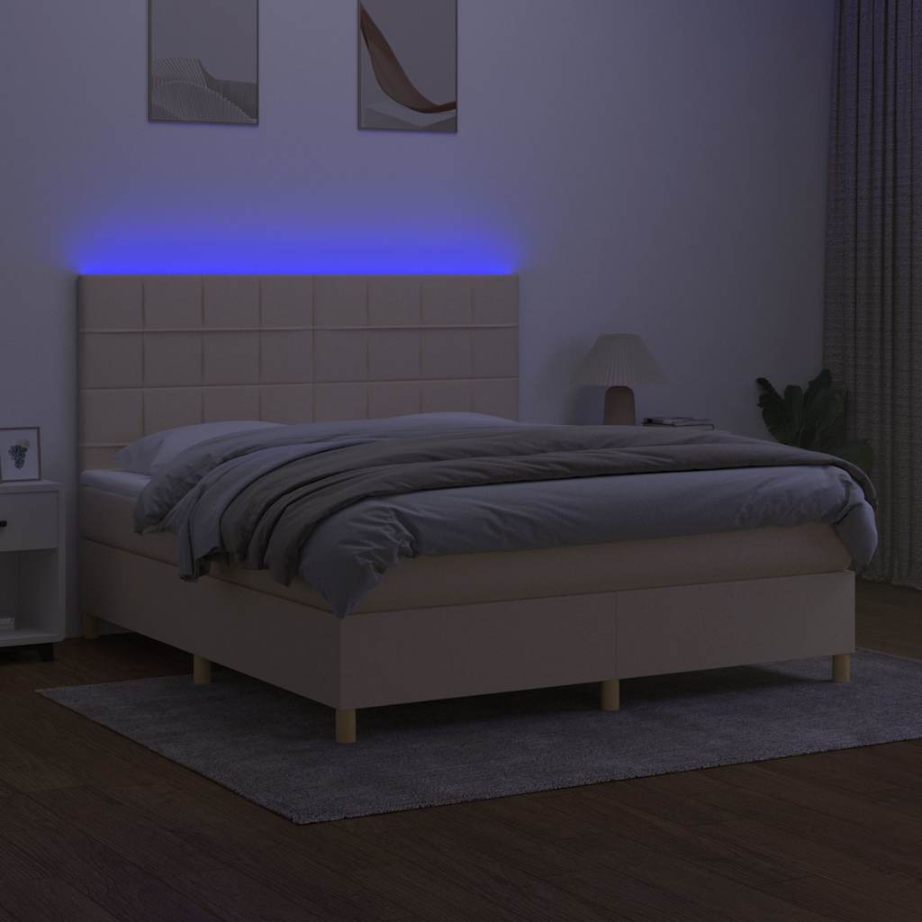 Krevet box spring s madracem LED krem 160x200 cm od tkanine