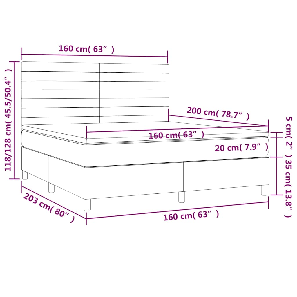 Krevet box spring s madracem LED krem 160x200 cm od tkanine