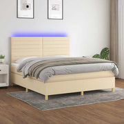 Krevet box spring s madracem LED krem 160x200 cm od tkanine