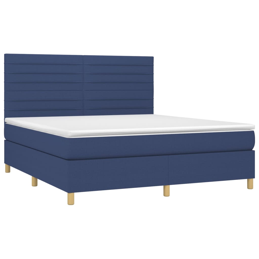 Krevet box spring s madracem LED plavi 160x200 cm od tkanine