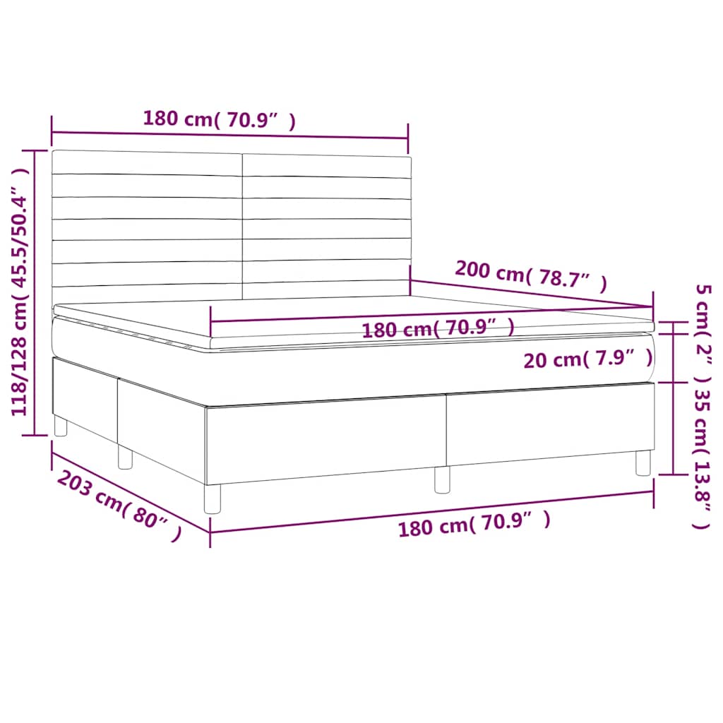 Krevet box spring s madracem LED crni 180x200 cm od tkanine