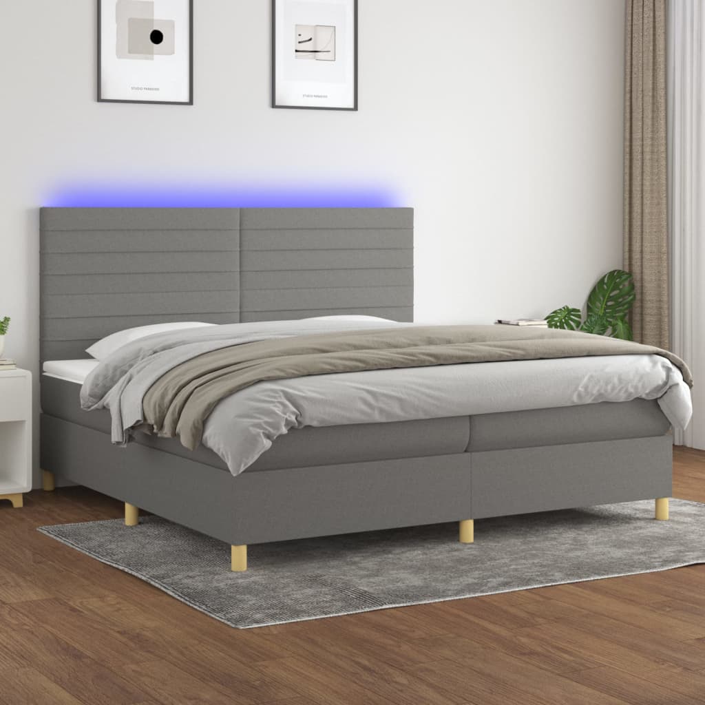 Krevet box spring s madracem LED tamnosivi 200x200 cm tkanina