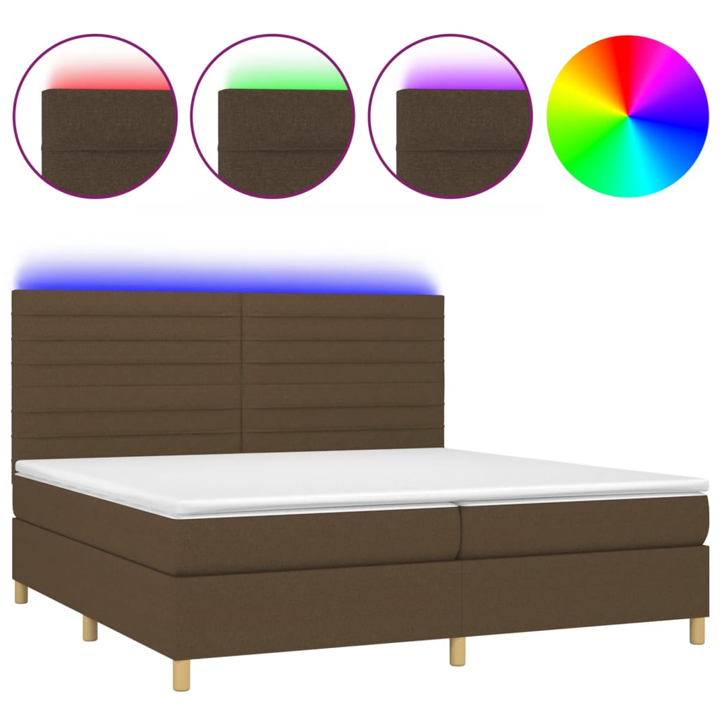 Krevet box spring s madracem LED tamnosmeđi 200x200 cm tkanina