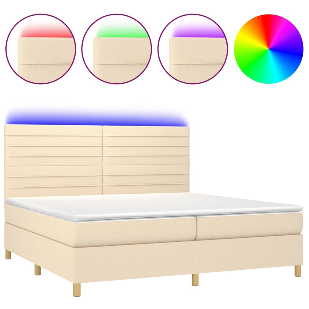 Krevet box spring s madracem LED krem 200x200 cm od tkanine