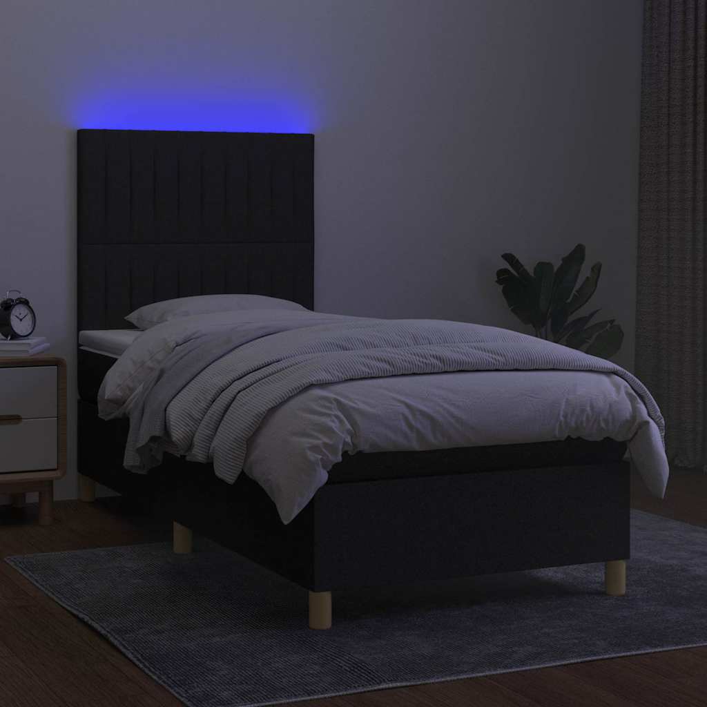 Krevet box spring s madracem LED crni 80 x 200 cm od tkanine